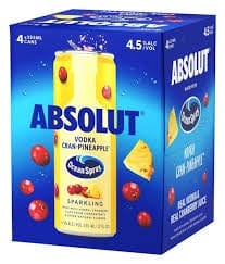 ABSOLUT OCEAN SPRAY VODKA CRAN-PINEAPPLE 4PK