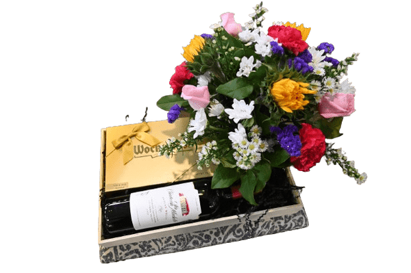 MOTHER'S DAY  RED WINE, CHOCOLATES & FLOWERS